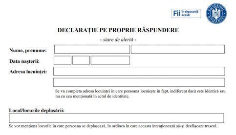 Declarație pe propria răspundere – Stare de alertă
