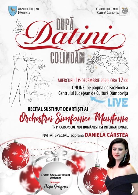 ONLINE: Recital de colinde românești și internaționale, susţinut de artişti ai Orchestrei Simfonice Muntenia, miercuri, 16 decembrie, începând cu ora 17.00