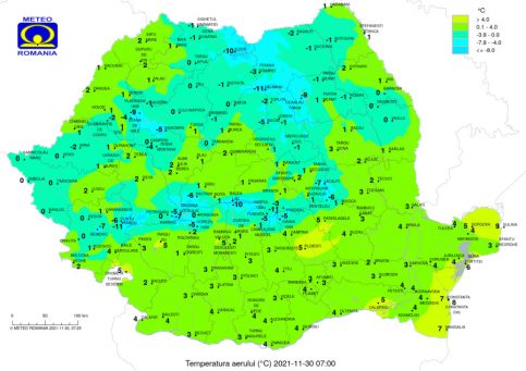 Ultima zi de toamnă cu temperaturi maxime între 0 şi 7 grade și informare meteo de vânt puternic