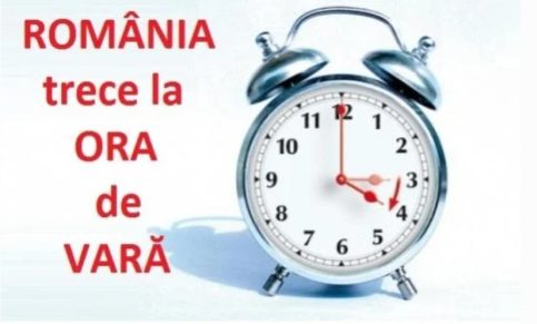Ora de vară:Ceasurile se dau înainte cu o oră în noaptea de sâmbătă spre duminică, ora 3:00 devine ora 4:00