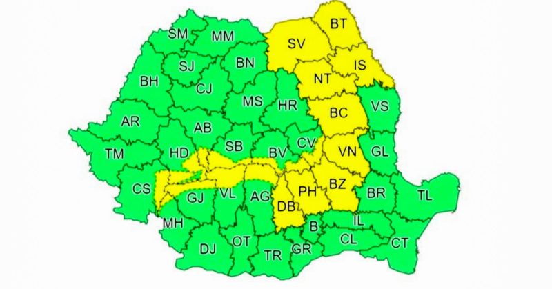 ALERTĂ-COD GALBEN de FURTUNI și GRINDINĂ în județul Dâmbovița, 01.06.2022, ora 12.00 până la 01.06.2022, ora 21.00