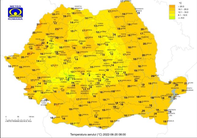 Luni, 20 iunie,  în a doua parte a intervalului, înnorări temporare, ploi de scurtă durată și descărcări electrice