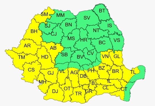 Actualizare atenționare meteo COD GALBEN de CANICULĂ, nu sunt excluse și FURTUNI
