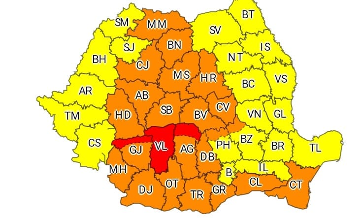 ALERTĂ în județul Dâmbovița, COD PORTOCALIU de PLOI ABUNDENTE, COD ROȘU în județul Argeș