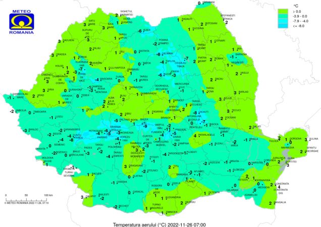 Prognoza meteo pentru sâmbătă, 26 noiembrie, la ora 7:00, în Târgoviște, s-au înregistrat – 4 grade Celsius