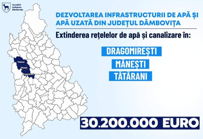 Rețea de canalizare în comunele Mănești, Dragomirești și Tătărani, o investiție în valoare de 30.200.000 de euro