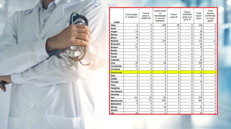 În județul Dâmbovița, 22 de cazuri de gripă A și un deces potrivit datelor oficiale de la INSP din 23 februarie 2023