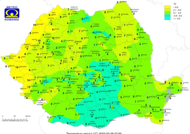 Prognoza meteo pentru ziua de sâmbătă, 25 februarie 2023,temperaturile maxime se vor încadra în general între 8 și 15 grade