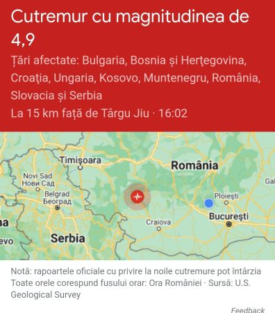 Un nou cutremur s-a produs luni, 20 martie, în Oltenia, cu magnitudina de 4,9 grade, la scurt timp a fost și replica