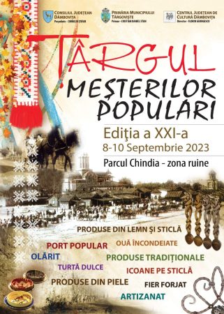 În perioada 8-10 septembrie 2023, Parcul Chindia din Târgoviște va găzdui cea de-a XXI-a ediție a Târgului Meșterilor Populari