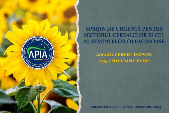 APIA: S-a încheiat perioada de depunere a cererilor de acordare a sprijinului de urgență pentru sectorul cerealelor și al semințelor oleaginoase
