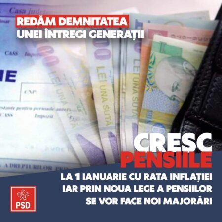 PSD Dâmbovița: Pensiile vor crește la începutul anului cu rata inflației, așa cum prevede legislația în vigoare