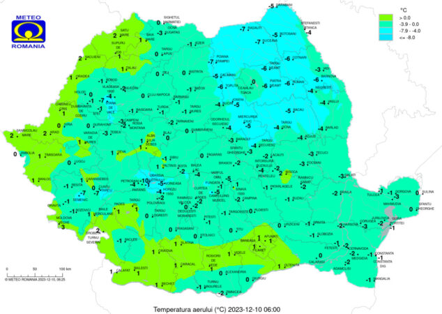 Duminică, 10 decembrie 2023,temperaturile se vor situa, în general, la nivelul întregii țări, între -1 și 5 grade Celsius