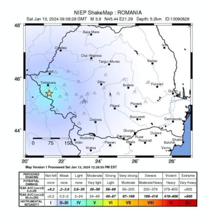 Un cutremur a avut loc astăzi, în Banat Un cutremur a avut loc astăzi, în Banat, în ziua de 13 Ianuarie 2024, la ora 11:08:28 (ora locală a României)