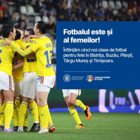 Începând cu anul școlar 2024-2025, se înființează clase de fotbal pentru fete în Liceele cu Program Sportiv Începând cu anul școlar 2024-2025, se înființează cinci noi clase de fotbal pentru fete în Liceele cu Program Sportiv din Bistrița, Buzău, Pitești
