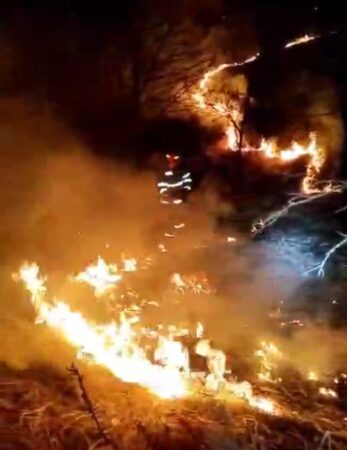 Incendiu puternic de vegetație uscată în localitatea Scheiu de Sus. VIDEO Incendiu puternic de vegetație uscată în localitatea Scheiu de Sus, pompierii s-au luptat cu flăcările, zeci de minute.