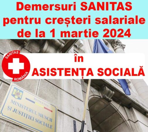 Federația SANITAS va declanșa GREVA GENERALĂ dacă nu se negociază Contractul Colectiv de Muncă la nivelul sectorului de negociere colectivă Asistență Socială Astăzi, 08.02.2024, a avut loc întâlnirea de lucru a membrilor Biroului Operativ al Federației Sanitas cu doamna Ministru al Muncii-Simona Bucura Oprescu.