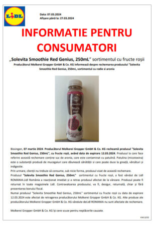 Alertă alimentară: Suc retras de la raft, nu trebuie consumat „SUB NICIO FORMĂ”
