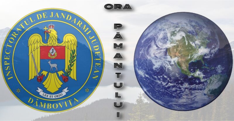 Jandarmeria Dâmbovița se alătură acțiunii internaționale “Ora Pământului” Inspectoratul de Jandarmi Județean Dâmbovița va participa activ la acţiunea „Ora Pământului”, sâmbătă, 23 martie a.c., între orele 20.30 – 21.30, prin stingerea luminilor și oprirea aparaturii electronice în propriul sediu. Excepție vor face doar sistemul comunicațional și dispeceratul unității pentru a nu afecta capacitatea operațională și misiunile ce revin instituției. Jandarmeria Dâmbovița a rămas un partener constant al campaniei „Ora Pământului”, iar prin atribuțiile le revin, jandarmii desfășoară în mod constant misiuni în domeniul protecției mediului și se implică activ în campanii de ecologizare, de împădurire sau alte acțiuni de voluntariat ce vizează protejarea naturii. Demersurile noastre de protejare a mediului înconjurător nu se limitează doar la o singură acțiune, ci la promovarea continuă a unui consum rațional al energiei, cu scopul reducerii cheltuielilor administrative, dar și pentru reducerea poluării. Pentru o planetă mai curată încurajăm cetățenii să se alăture acestui demers.