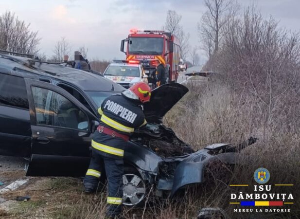 Accident rutier cu trei victime la Vișina, pompierii au intervenit în această dimineață, în jurul orei 07:08.