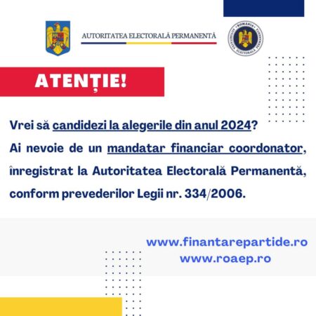 AEP: A început înregistrarea mandatarilor financiari, în vederea atribuirii codurilor unice de identificare AEP informează competitorii electorali care doresc să participe la alegerile pentru membrii din România în Parlamentul European
