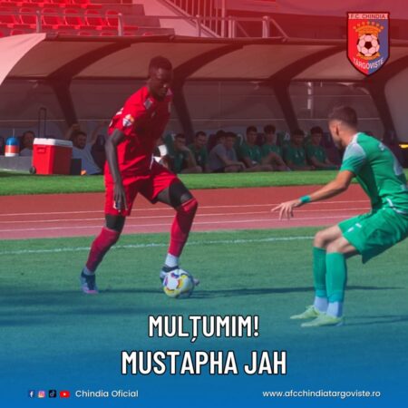 Chindia Târgoviște: Rezilierea cu acordul ambelor părți a contractului cu atacantul Mustapha Jah Chindia Târgoviște a ajuns la un acord pentru rezilierea cu acordul ambelor părți a contractului cu atacantul Mustapha Jah, jucator imprumutat de la CFR Cluj.