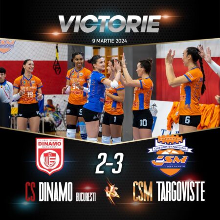 Echipa de volei CSM Târgoviște a obținut victorie importantă împotriva CS Dinamo București!