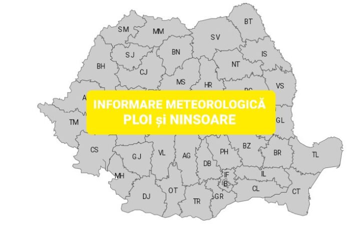 Tot județul Dâmbovița este sub INFORMARE METEOROLOGICĂ de PLOI și NINSOARE Tot județul Dâmbovița este sub INFORMARE METEOROLOGICĂ de PLOI și NINSOARE, valabilă în perioada 13 martie, ora 10:00 - 15 martie ora 10:00.