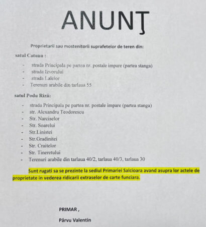 IMPORTANT pentru locuitorii comunei Sălcioara