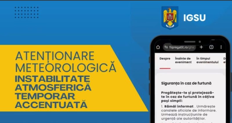 Respectați recomandările autorităților în contextul atenționării meteorologice emisă de ANM: 