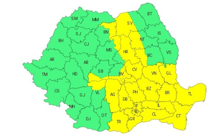ALERTĂ METEO în județul Dâmbovița, COD GALBEN DE FURTUNI