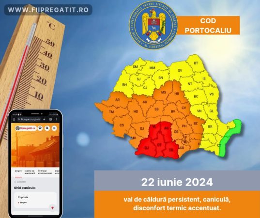 ALERTĂ NAȚIONALĂ: COD PORTOCALIU și COD ROȘU de CANICULĂ dar și FURTUNI VIOLENTE, autoritățile spun că în orele