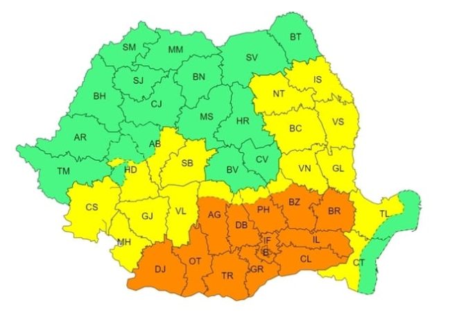 COD PORTOCALIU de CANICULĂ în tot județul Dâmbovița, nu vor lipsi perioadele cu FURTUNI