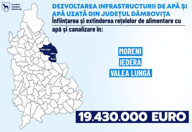 Un pas important în direcția îmbunătățirii infrastructurii de apă și canalizare,  pentru locuitorii din municipiul Moreni și din comunele Iedera și Valea Lungă.