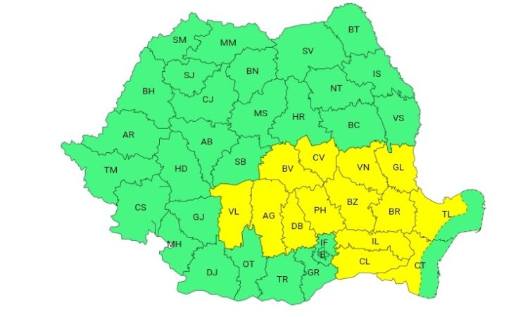 ATENȚIONARE METEOROLOGICĂ COD GALBEN de FURTUNI, PLOI și VIJELII în tot județul Dâmbovița, interval de valabilitate: 3 iulie, ora 10 – 3 iulie, ora 23