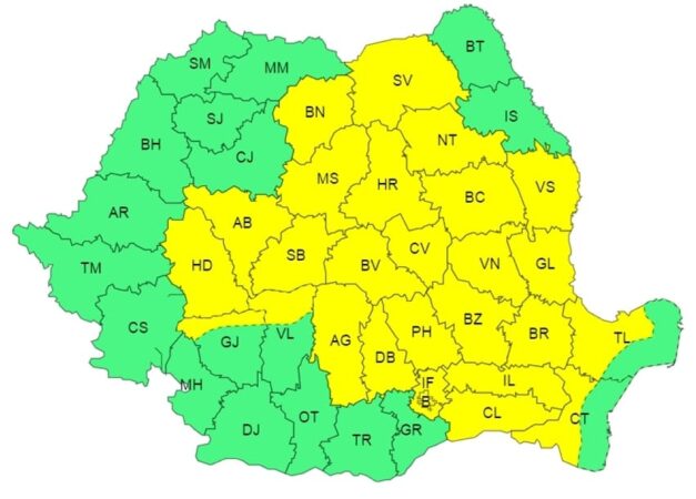 Tot  județul Dâmbovița este sub COD GALBEN de FURTUNI, interval de valabilitate 21 iulie, ora 10:00- 21 iulie, ora 23:00.