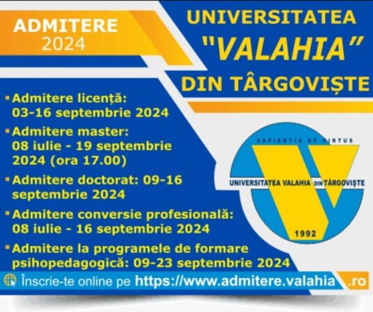 Din 3 septembrie 2024, Universitatea Valahia din Târgoviște anunță începerea unei noi sesiuni de admitere,  oferind oportunitatea tinerilor să-și urmeze visul academic.