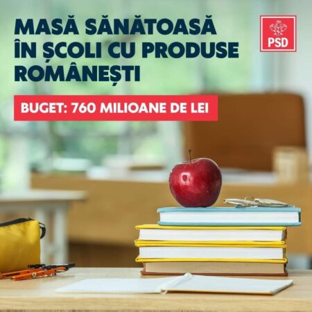 PSD anunță  că în  noul an școlar, DOUĂ MILIOANE DE COPII vor beneficia de masă sănătoasă în școli cu produse românești.