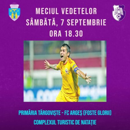 Meciul Vedetelor de Zilele Cetății Târgoviște, va avea loc sâmbătă, 7 septembrie, de la ora 18.30,  la Complexul Turistic de Natație fotbaliști de super clasă ai clubului FC Argeș (anii 1990-2000). 
