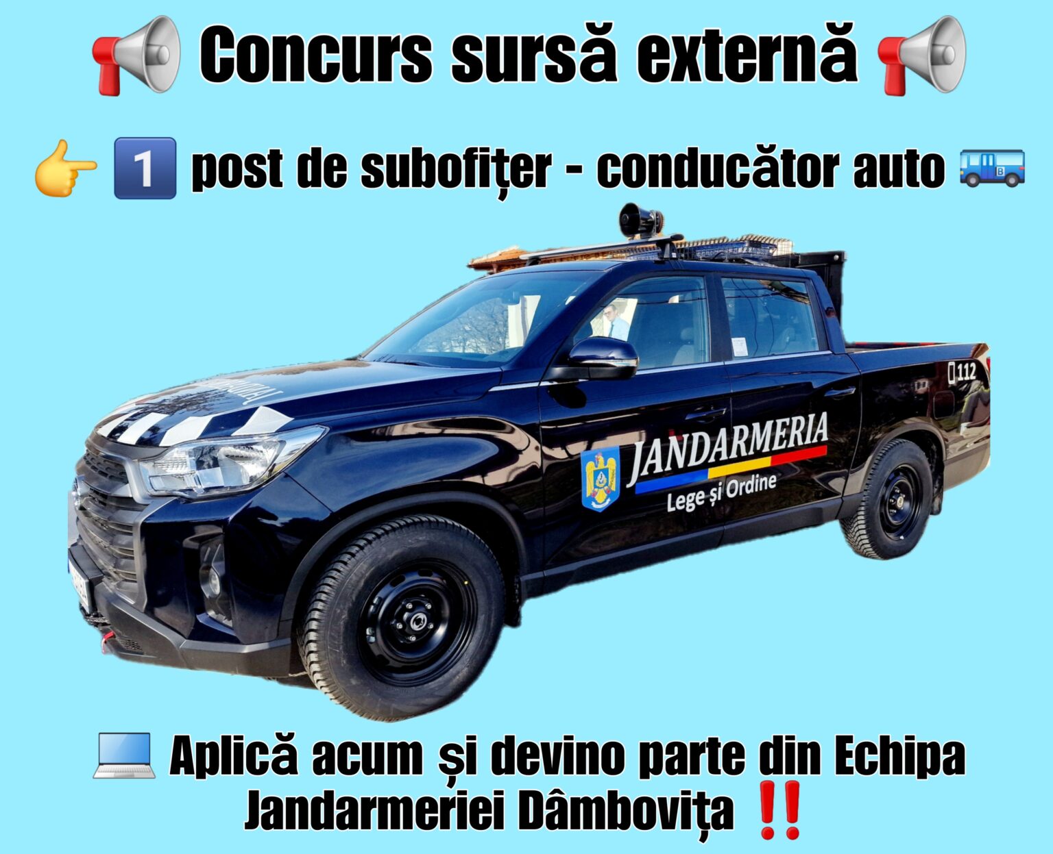 Inspectoratul de Jandarmi Județean Dâmbovița organizează concurs pentru ocuparea unei funcții de subofițer operativ principal