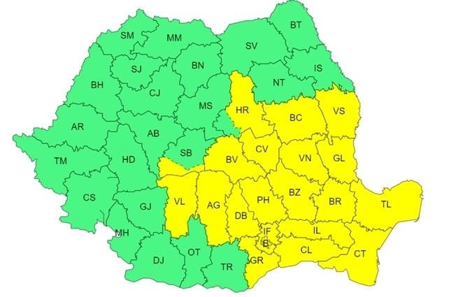 ATENȚIONARE METEOROLOGICĂ  COD GALBEN de PLOI și FURTUNI în județul Dâmbovița  ATENȚIONARE METEOROLOGICĂ  COD GALBEN de PLOI și FURTUNI în județul Dâmbovița, interval de valabilitate: