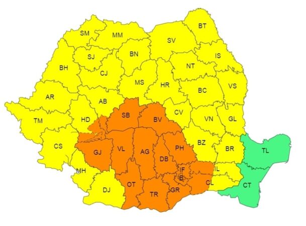 ALERTĂ DE ULTIMĂ ORĂ: TOT JUDEȚUL DÂMBOVIȚA ESTE SUB COD PORTOCALIU DE PLOI TORENȚIALE, 29 septembrie 2024, ora 08:00 - 20:00
