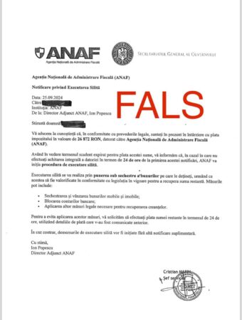 Atenție, contribuabili! Campanie de emailuri false în numele ANAF Atenție, contribuabili! O nouă schemă de înșelătorie este în plină desfășurare, vizând persoanele fizice din România. ANAF atrage atenția