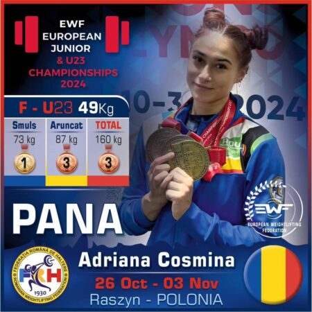 România cucerește Europenele de Haltere U23: Cosmina Pană, campioană și Marinela Moroșan, medalie de bronz România cucerește Europenele de Haltere U23: Cosmina Pană, campioană și Marinela Moroșan, medalie de bronz.
