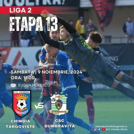 AFC Chindia Târgoviște întâlnește CSC Dumbrăvița în etapa a 13-a din Liga 2,  9 noiembrie, ora 11:00.Fanii echipei din Târgoviște