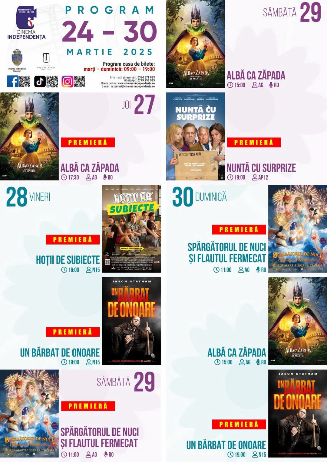 Cinema Independența continuă să fie locul perfect pentru iubitorii de film din oraș, oferind o varietate de pelicule pentru toate gusturile. Săptămâna aceasta, cinema propune o selecție de filme care promit o experiență cinematografică de neuitat.