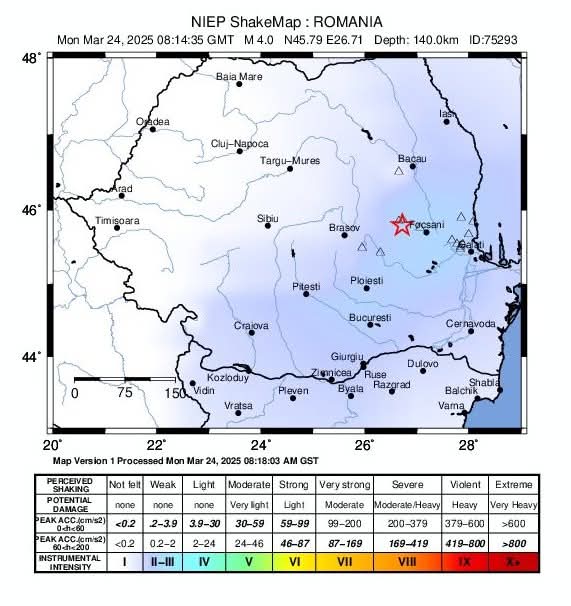 Cutremur în zona seismică Vrancea , astăzi, 24 martie 2025