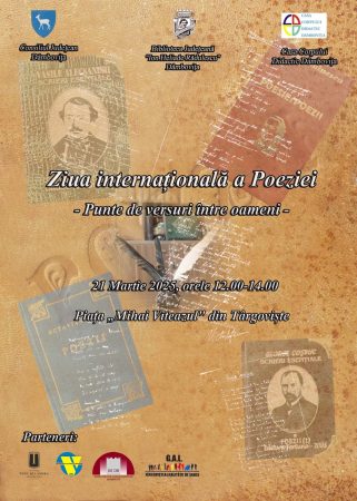 Pe 21 martie 2025, „Punte de versuri între oameni”, o sărbătoare a poeziei la Târgoviște Pe 21 martie 2025, cu ocazia Zilei Internaționale a Poeziei, Casa Corpului Didactic Dâmbovița și Biblioteca Județeană „I.H. Rădulescu” Dâmbovița organizează un eveniment cultural deosebit, „Punte de versuri între oameni”, ce va avea loc la ora 12:00, în Piața „Mihai Viteazul” din Târgoviște.