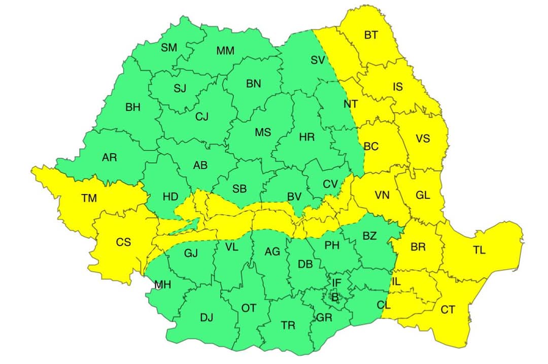 ATENȚIONARE METEOROLOGICĂ COD GALBEN de VÂNT , interval de valabilitate: 23 martie, ora 9:00 - 23 martie, ora 23:00