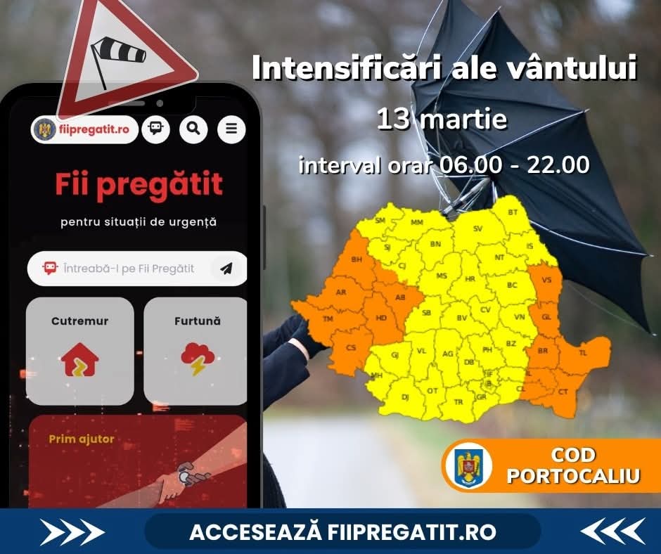 Avertizare meteo în județul Dâmbovița, meteorologii au emis o avertizare COD GALBEN pentru județul Dâmbovița, valabilă astăzi, 13 martie 2025,